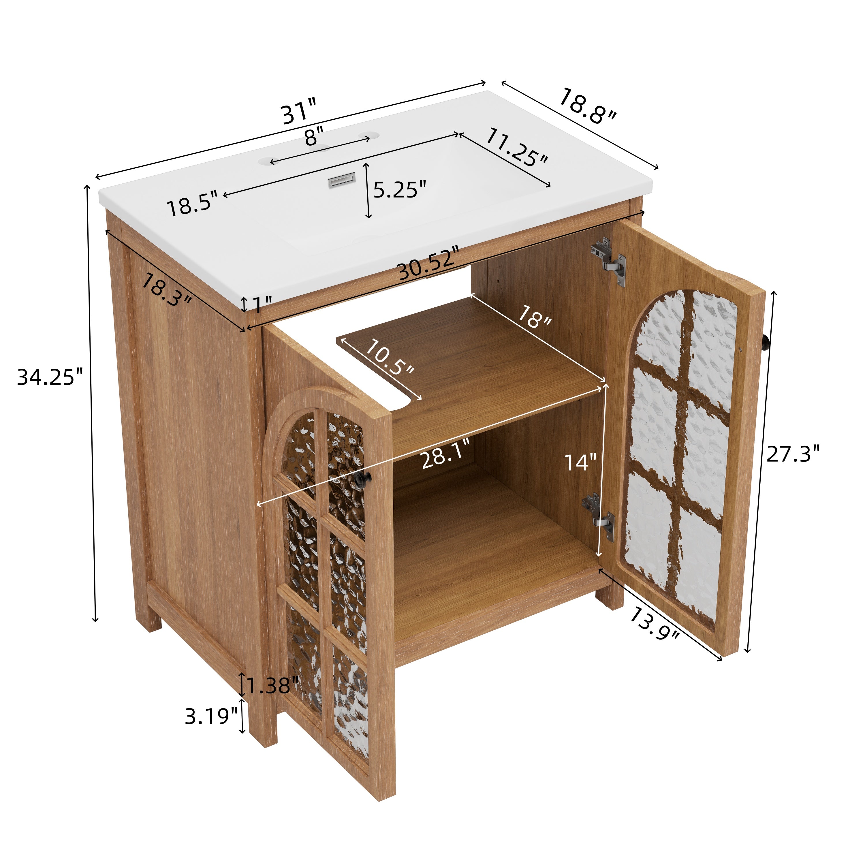 30 Inches Bathroom Vanity with Ceramic Sink