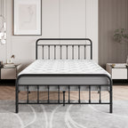 Metal Platform Bed Frame with Victorian Style Headboard