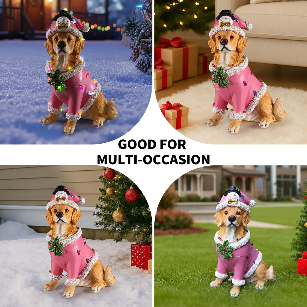 Christmas Golden Retriever Statue, Holiday Dog Figurine