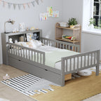 Twin Size Bed with Headboard Storage Rack and Under-Bed Drawers