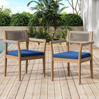 Braided Acacia Wood Outdoor Dining Chairs Set of 2
