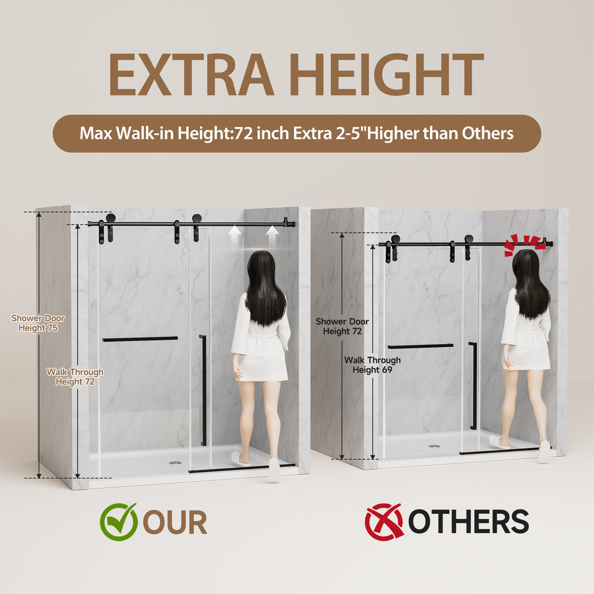 Matte Frameless Sliding Shower Door 56"-60" W x 75" H