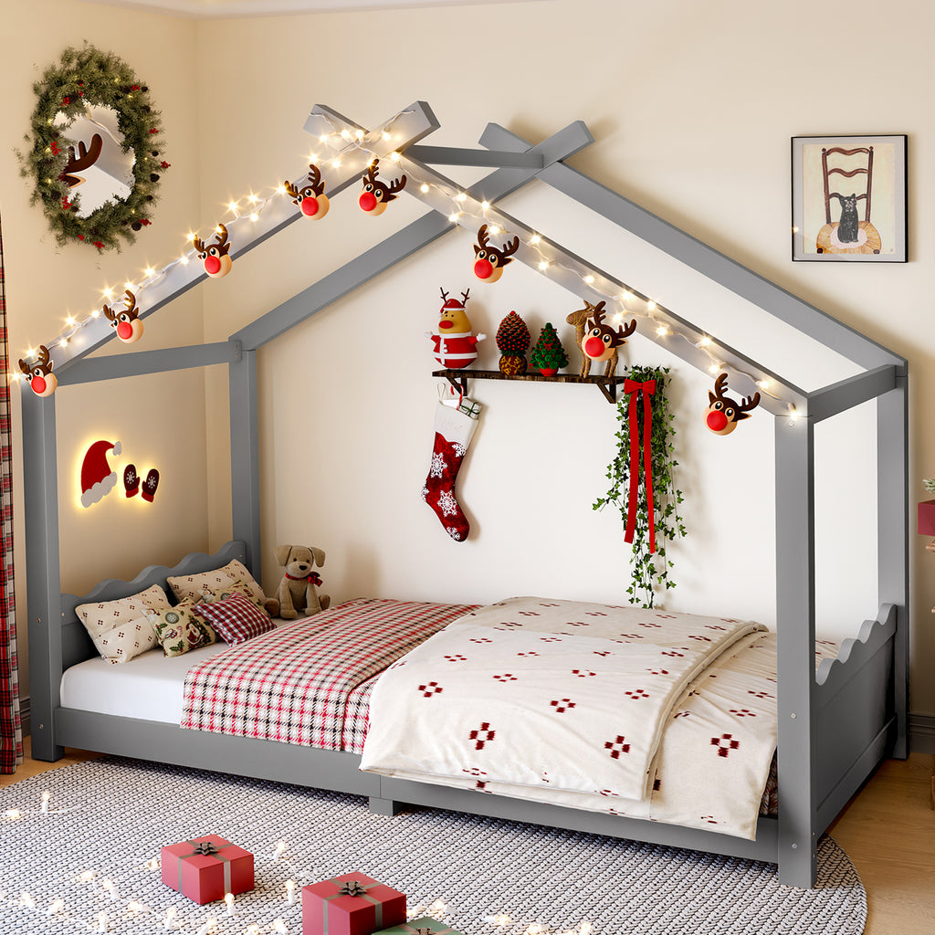 Twin House Floor Bed with Support Slats