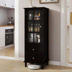 Black Tall Storage Cabinet with Glass Door & 2 Drawers