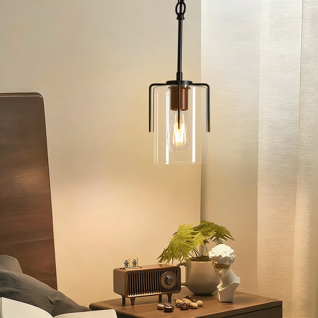 Modern Industrial Pendant Light with Clear Glass Shade