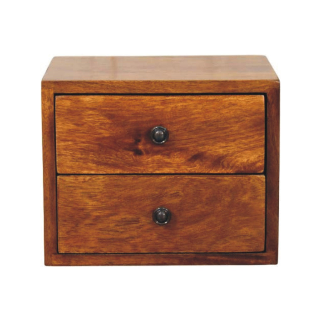 Solis Chestnut Nightstand - Wall-Mounted, 2-Drawers