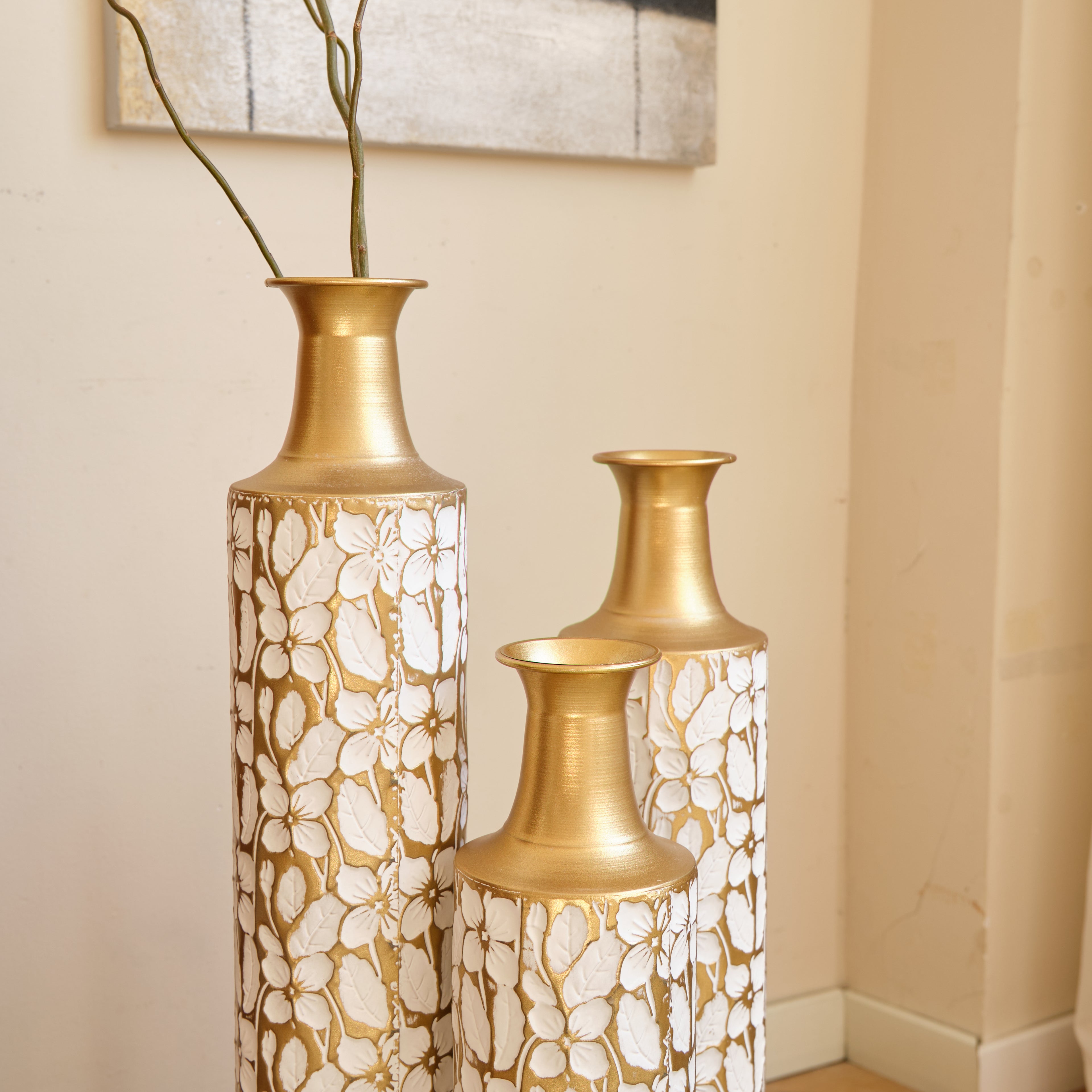 Decorative Metal Vases Set of 3