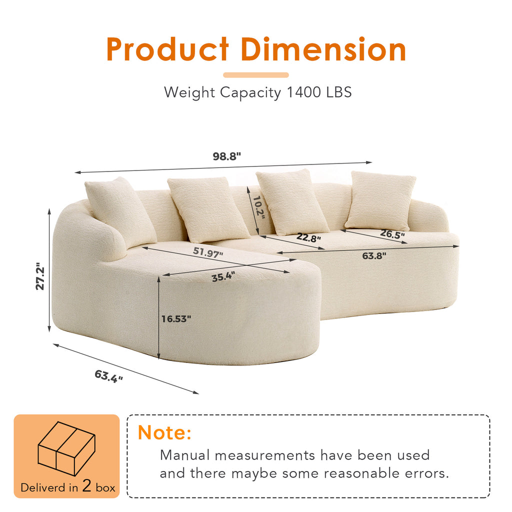 Boneless L-Shape Sectional Sofa with Curved Chaise