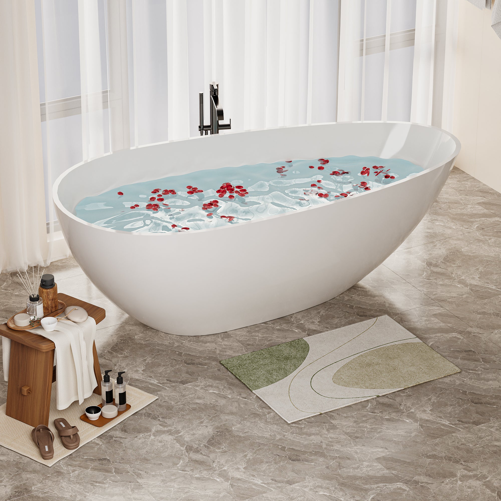 59" Freestanding Solid Surface Bathtub