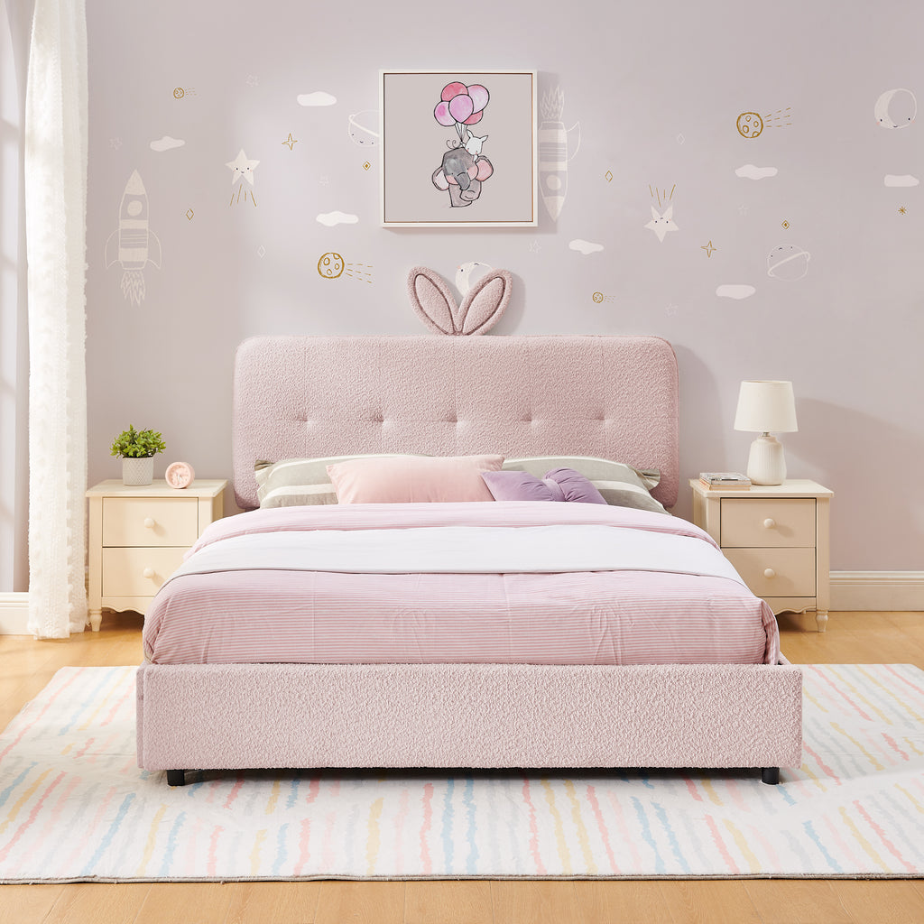 Full Size Kids Upholstered Bed with Oversized Rabbit Ear Headboard
