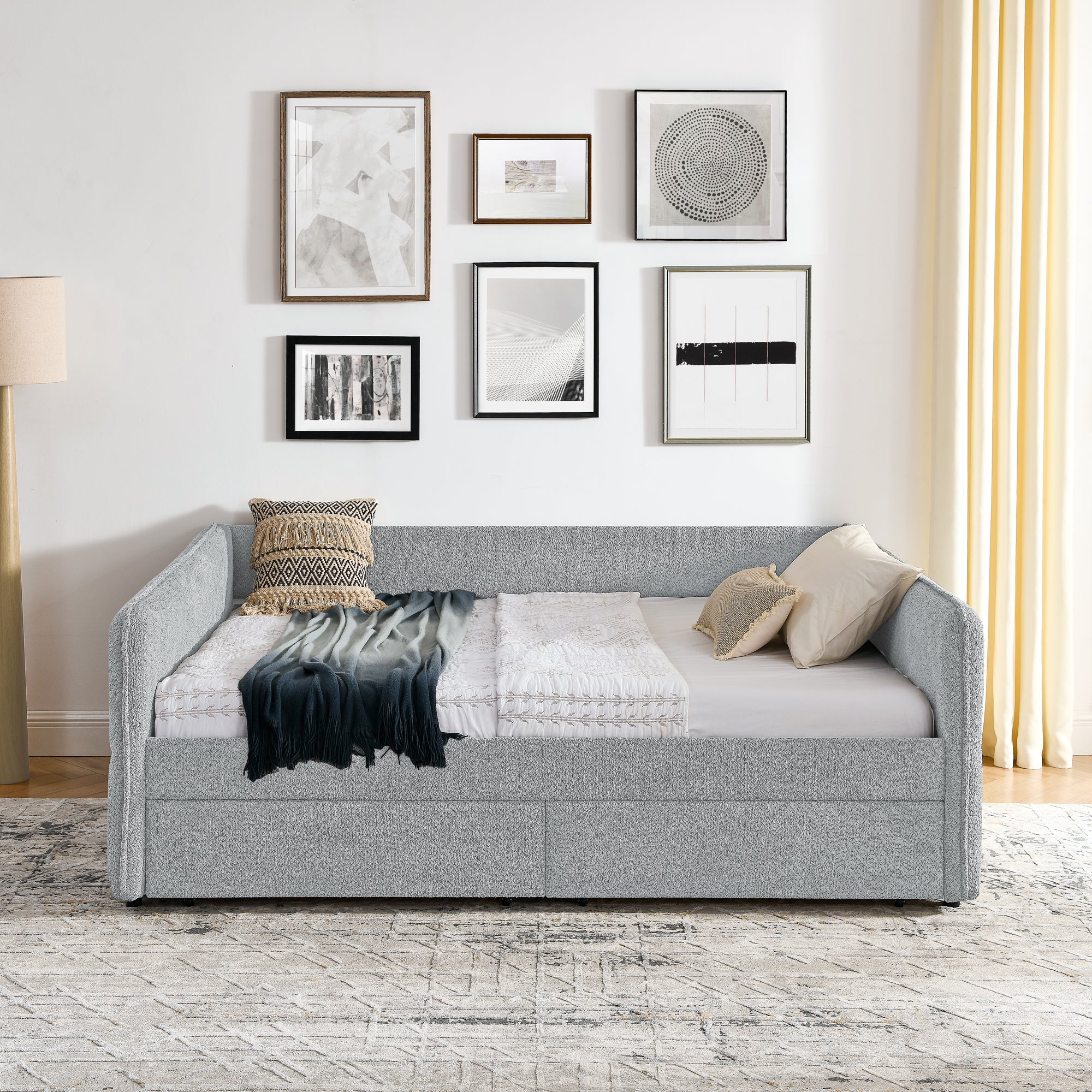 Tufted Daybed with Trundle and Two Drawers - Queen Size