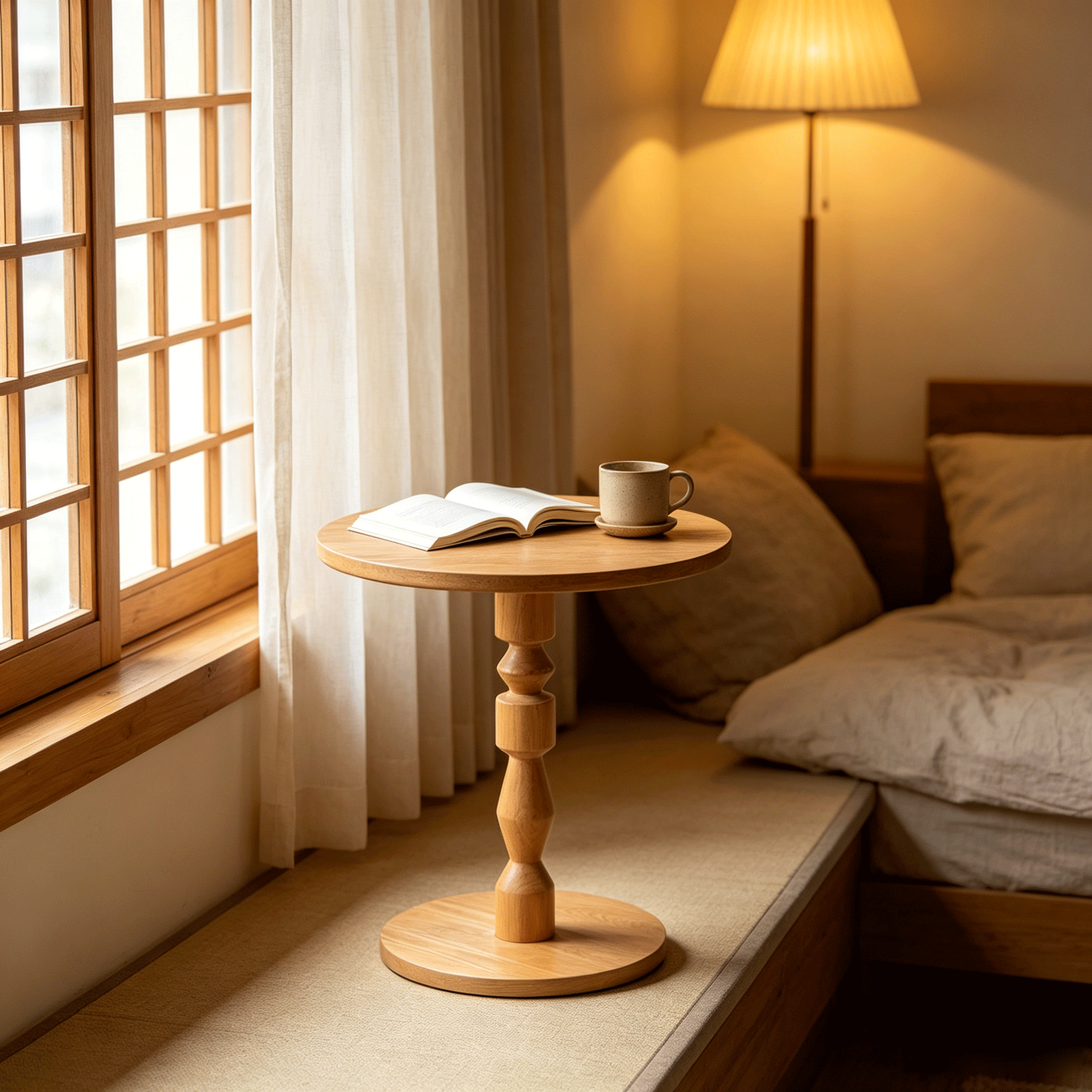 Round Side Table with MDF Tabletop and Solid Wood Legs