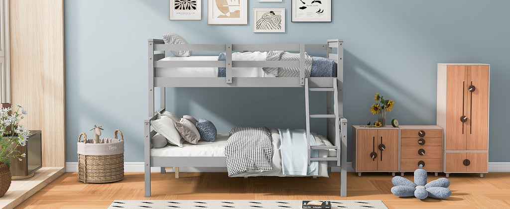 Twin Over Full Bunk Bed with Ladder, Safety Guardrail