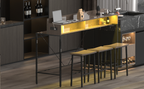 59 Inch Bar Table with Power Socket and LED Light Set