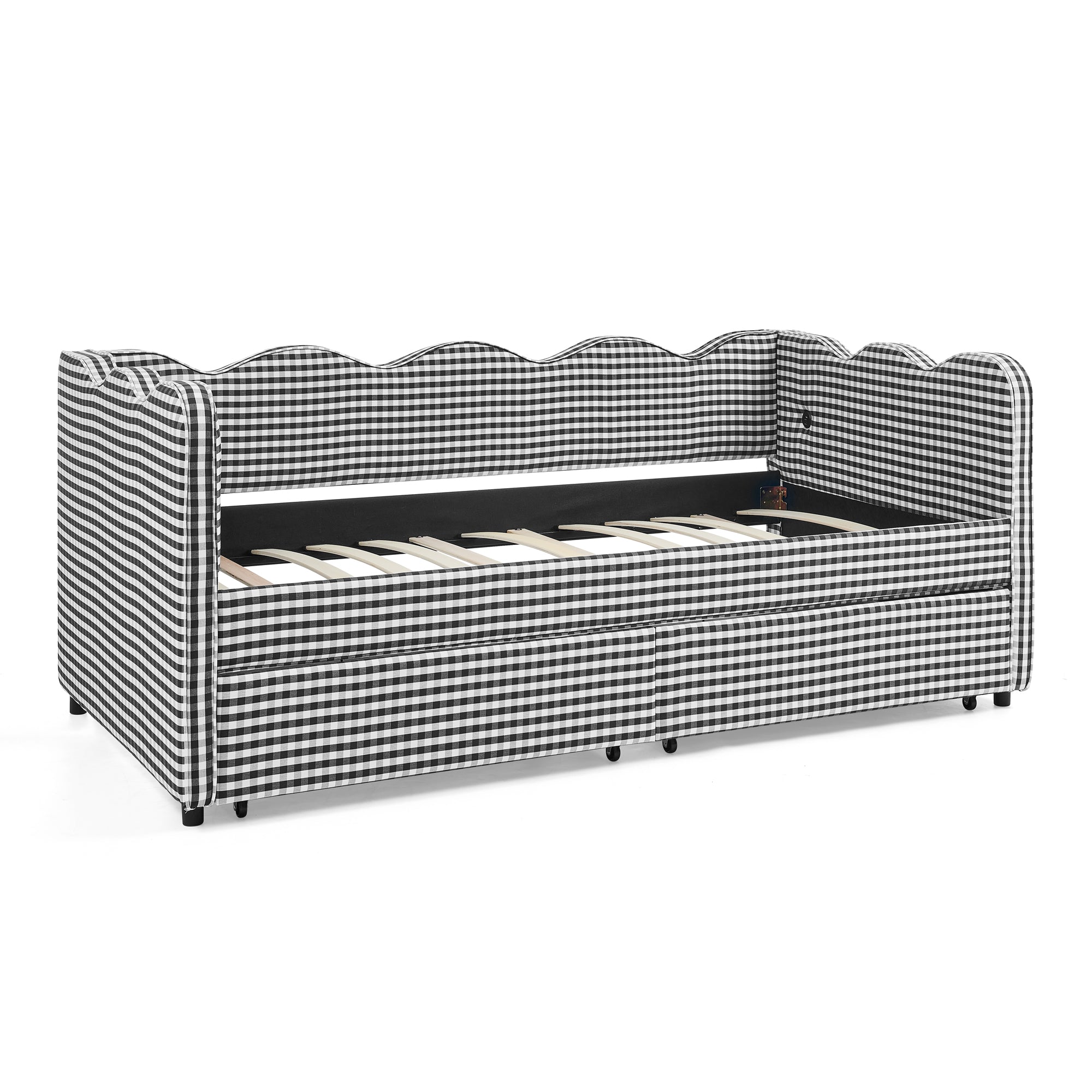 Twin Size Cozy Gingham Daybed with Two Storage Drawers