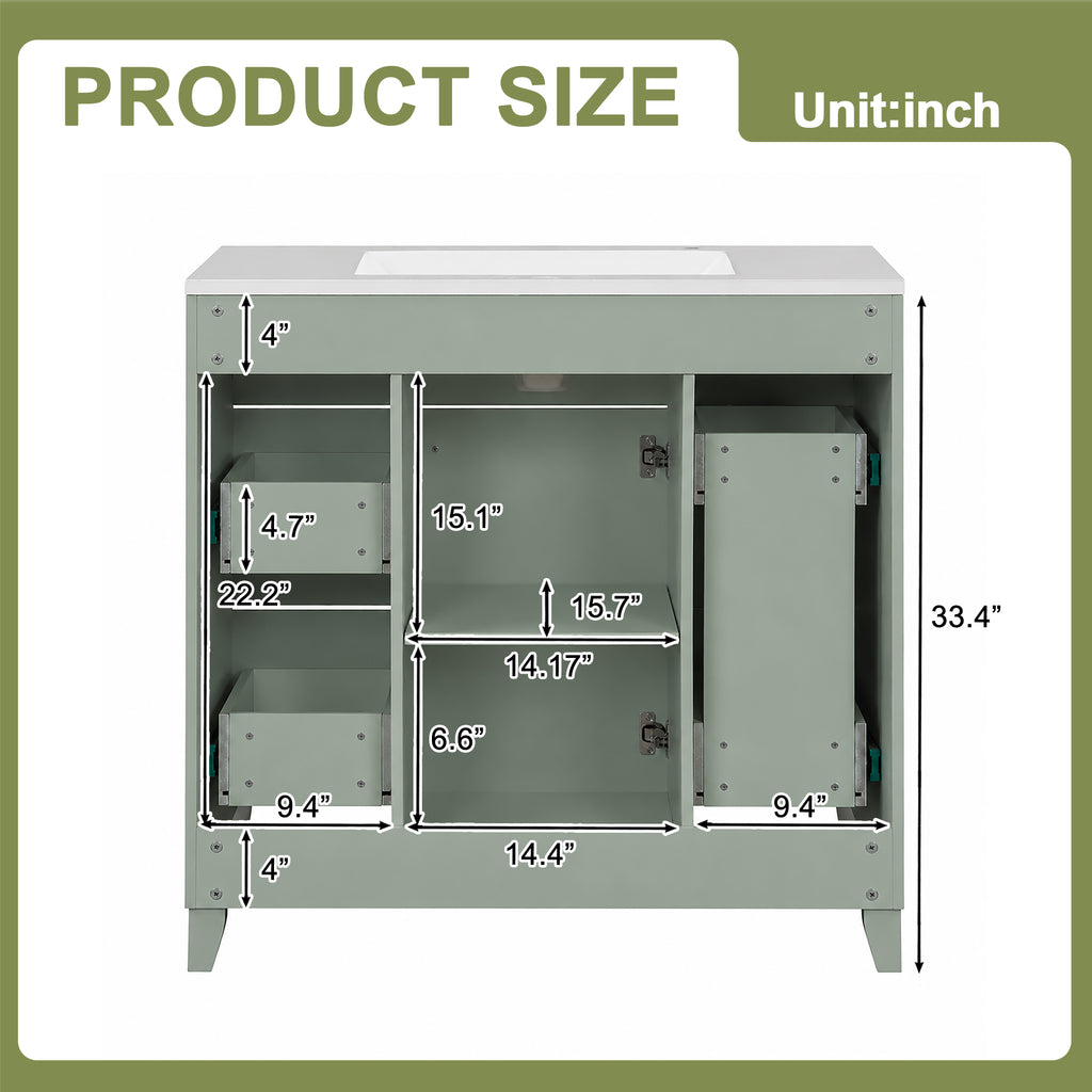 36" Green Bathroom Vanity with Ceramic Sink