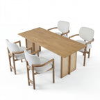 5-Piece Rubber Wood Indoor Dining Set, 70.87" Table with Rattan & 4 Chairs