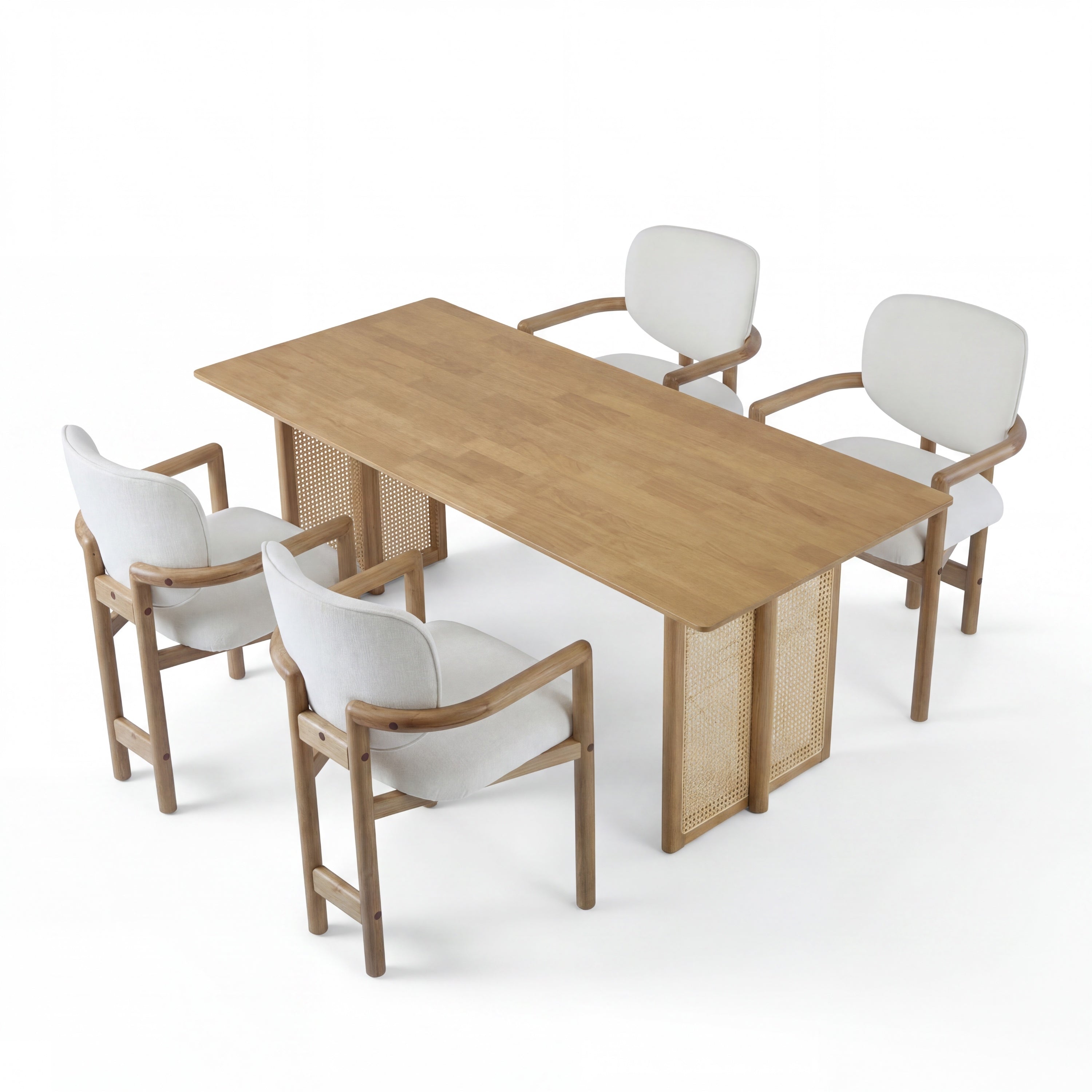 5-Piece Rubber Wood Indoor Dining Set, 70.87" Table with Rattan & 4 Chairs