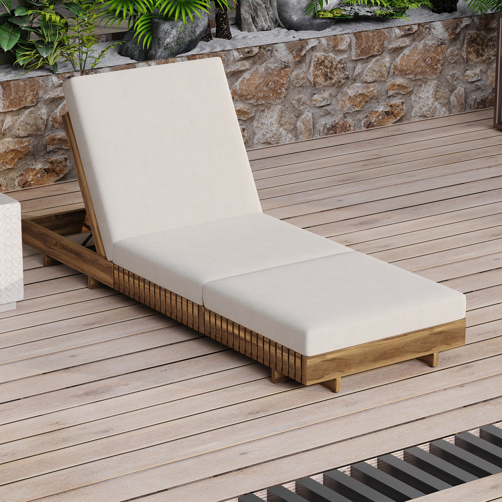 Acacia Solid Wood Lounge Chaise Set with Cream Cushion
