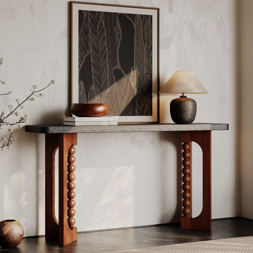 59'' Console Table for Living Room,Long Wood Sofa Table Behind Couch Table,Narrow Hallway Lacquered Accent Tables Unique Spherical Legs for Hallway, Living Room