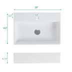 20"x14" Integrated Glossy White Ceramic Sink