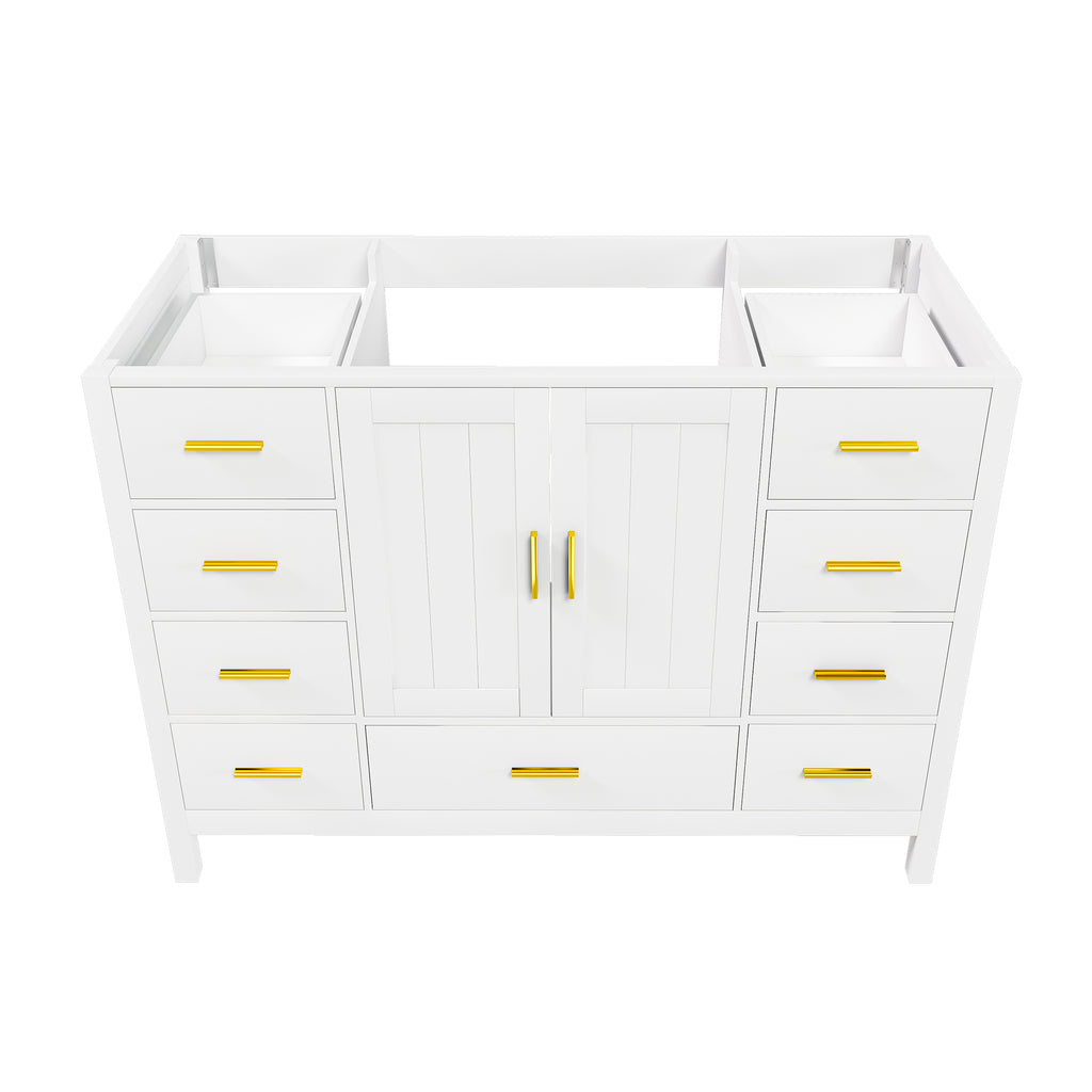 48" Bathroom Vanity Base Cabinet with Soft-Close Double Doors & 9 Smooth Drawers