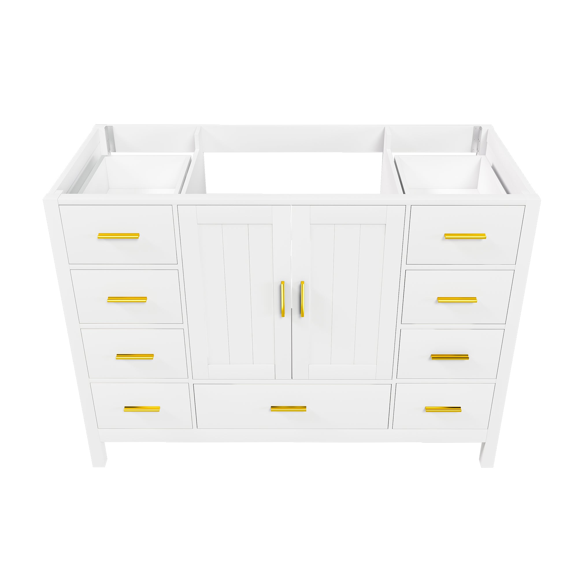 48" Bathroom Vanity Base Cabinet with Soft-Close Double Doors & 9 Smooth Drawers