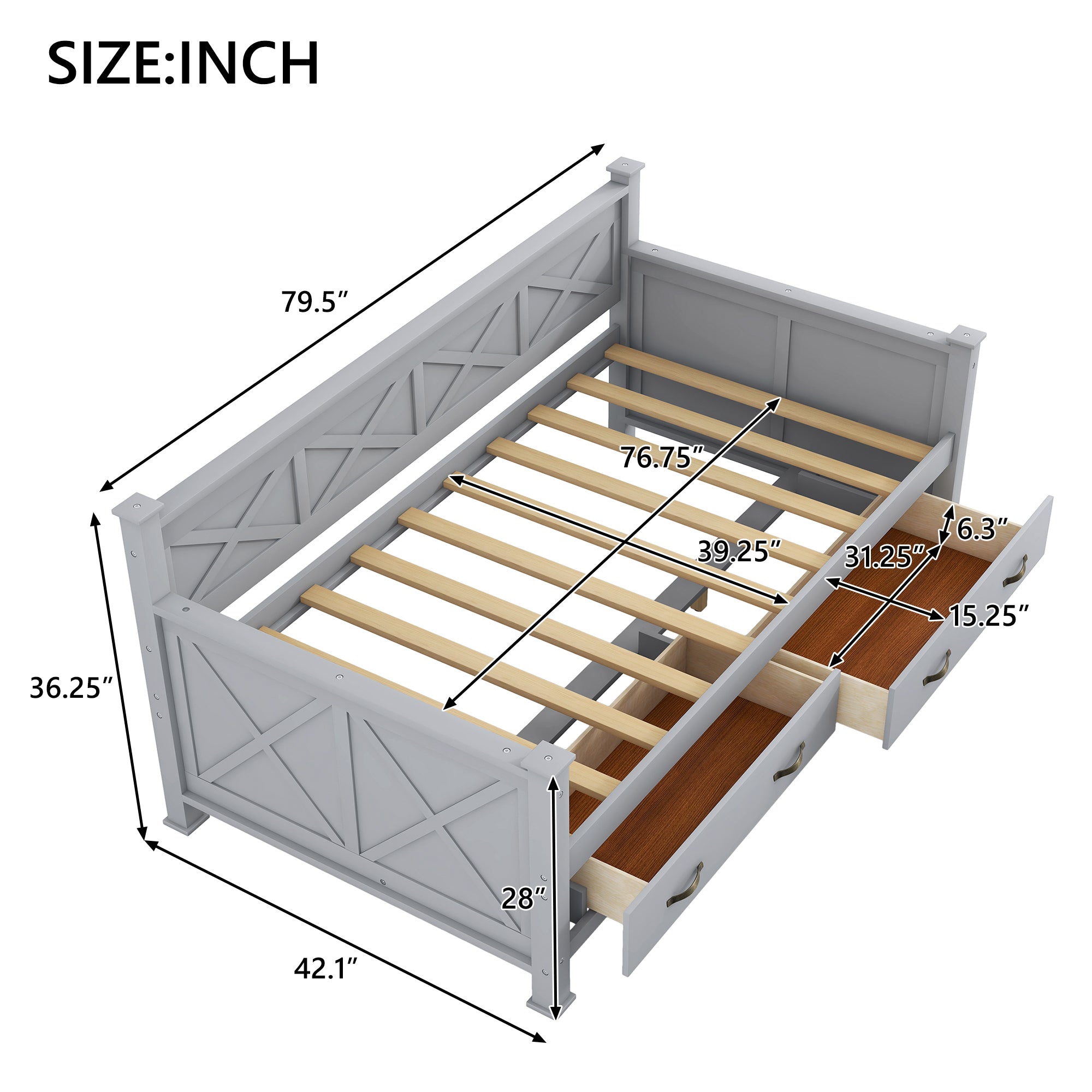 Twin Size Daybed with 2 Large Drawers