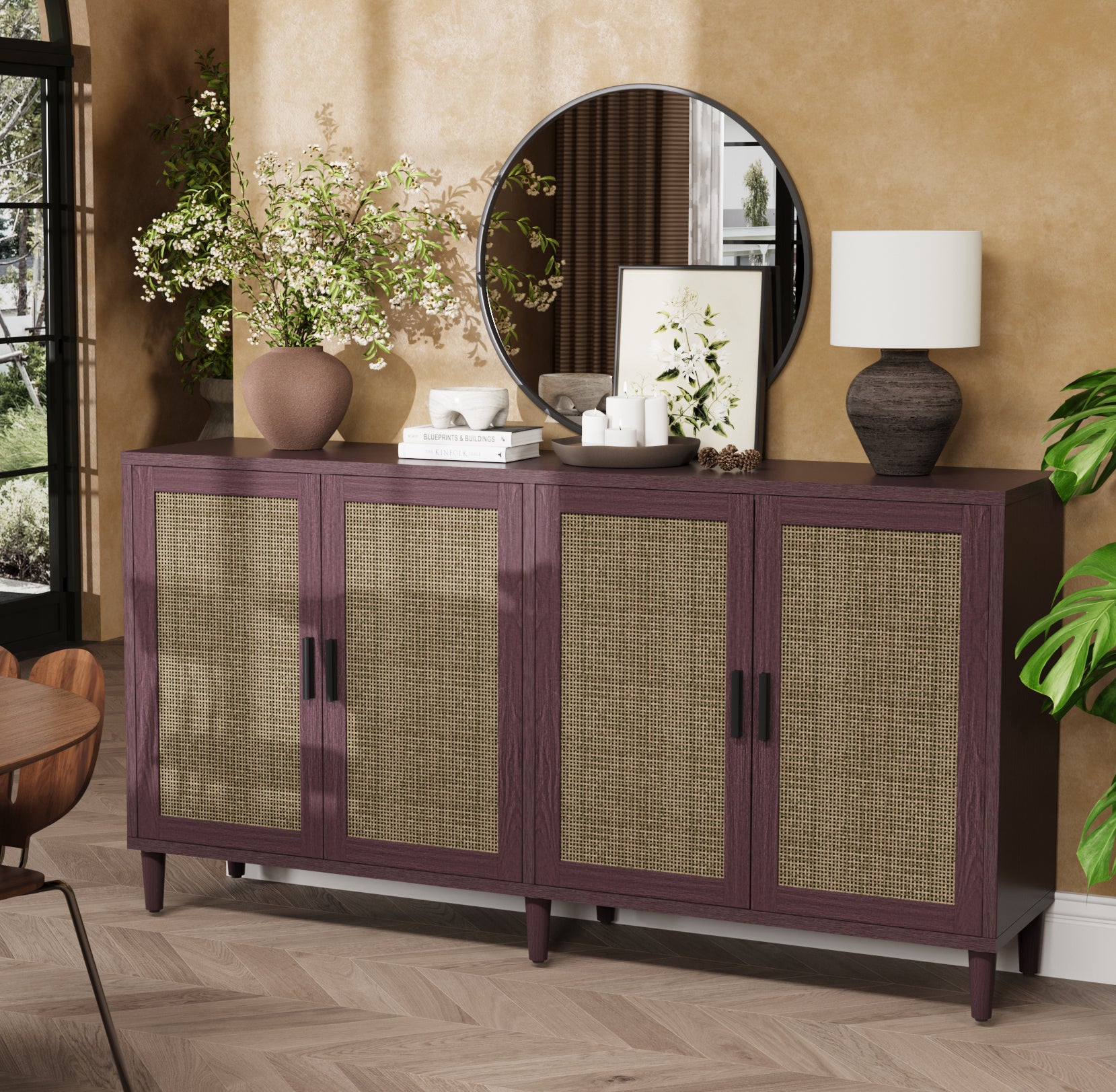 70" Rattan Buffet Cabinet with Storage