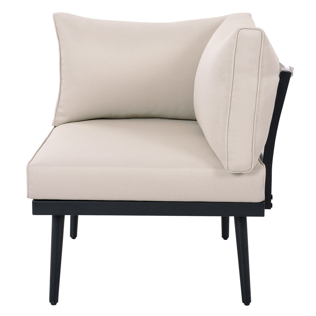 TREXM 6-Piece Outdoor Sectional Sofa Set with Round Nesting Coffee Tables
