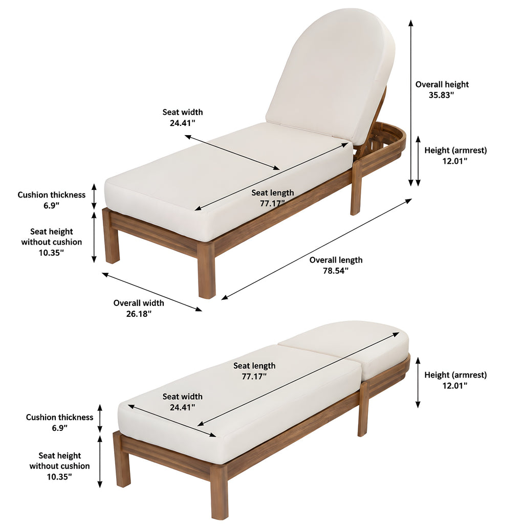 Patio Acacia Wood Chaise Lounge Chairs with Adjustable Backrest - Set of 2