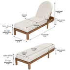 Patio Acacia Wood Chaise Lounge Chairs with Adjustable Backrest - Set of 2