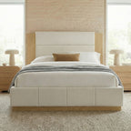 Upholstered Platform Bed Frame With Extended Wood Headboard