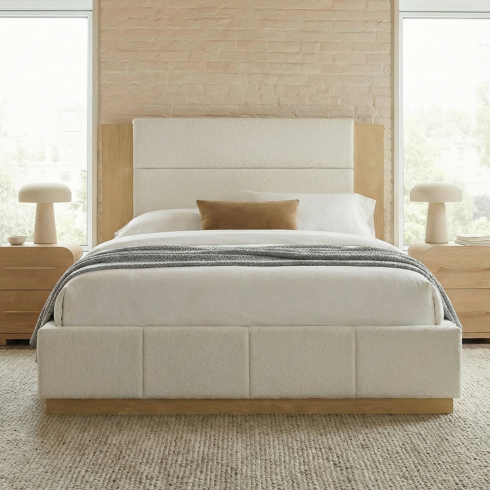 Upholstered Platform Bed Frame With Extended Wood Headboard