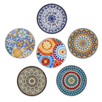 Round Ceramic Outdoor Side Table, Colorful + Black