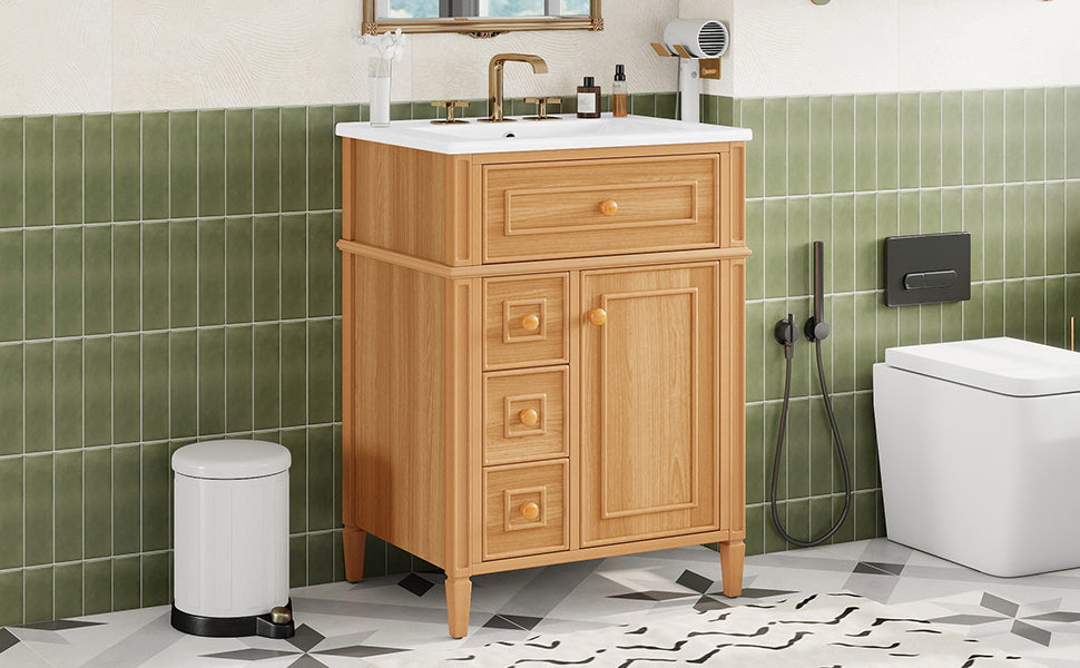 24" Bathroom Vanity with Sink and Elegant Wood Handles