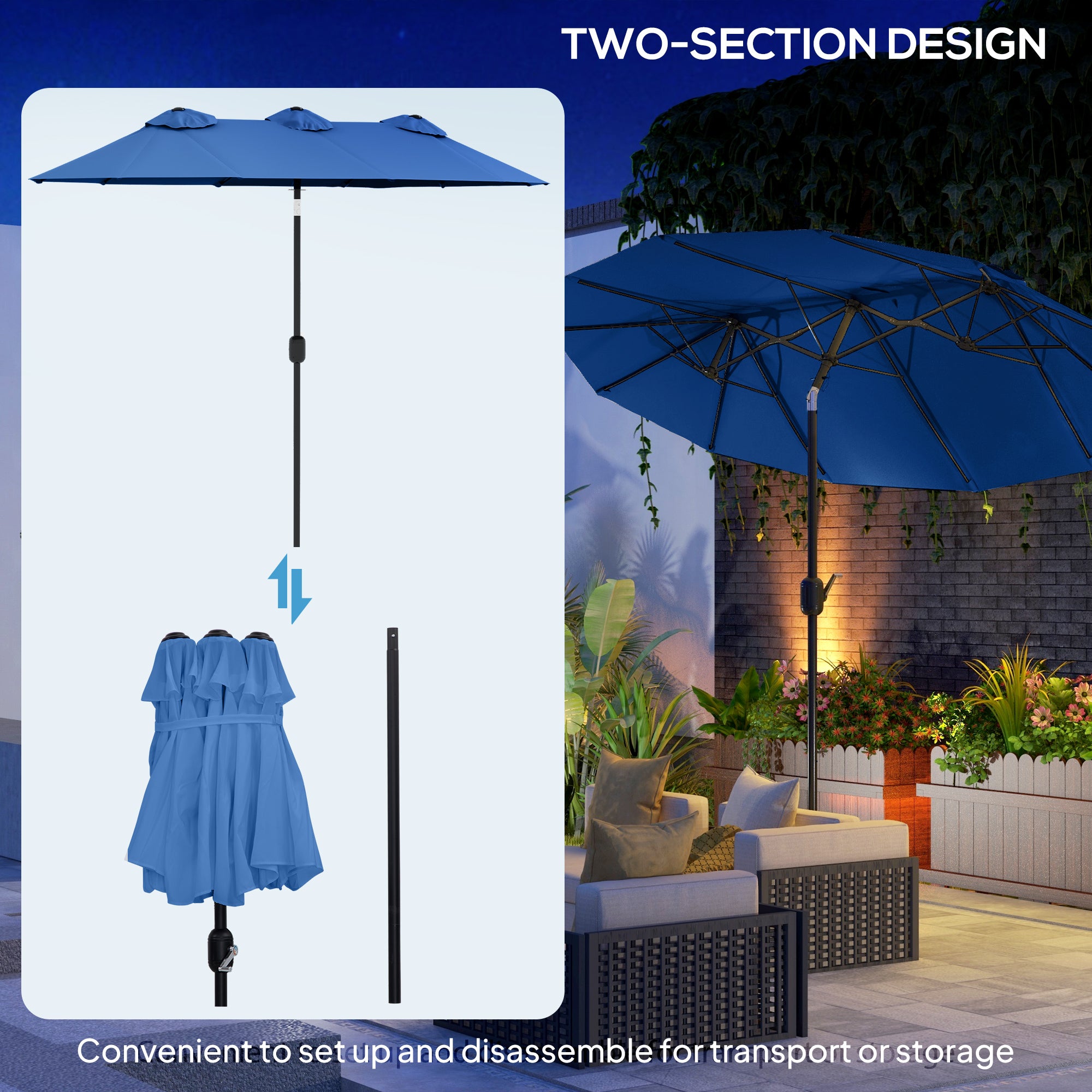 Outsunny 9.5' Double-Sided Patio Umbrella