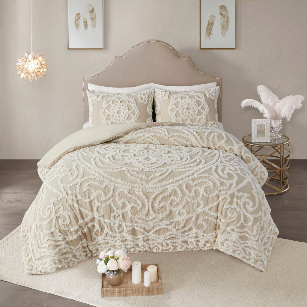 King/Cal King 3 Piece Tufted Cotton Duvet Cover Set