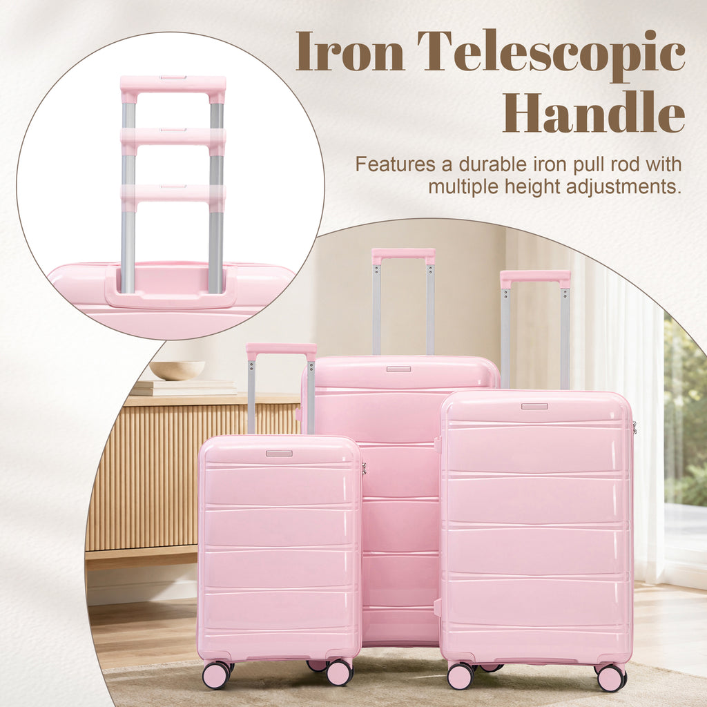 3-Piece Hard Case Luggage Set, 20/24/28 Inch, Polypropylene with Spinner Wheels, Pink