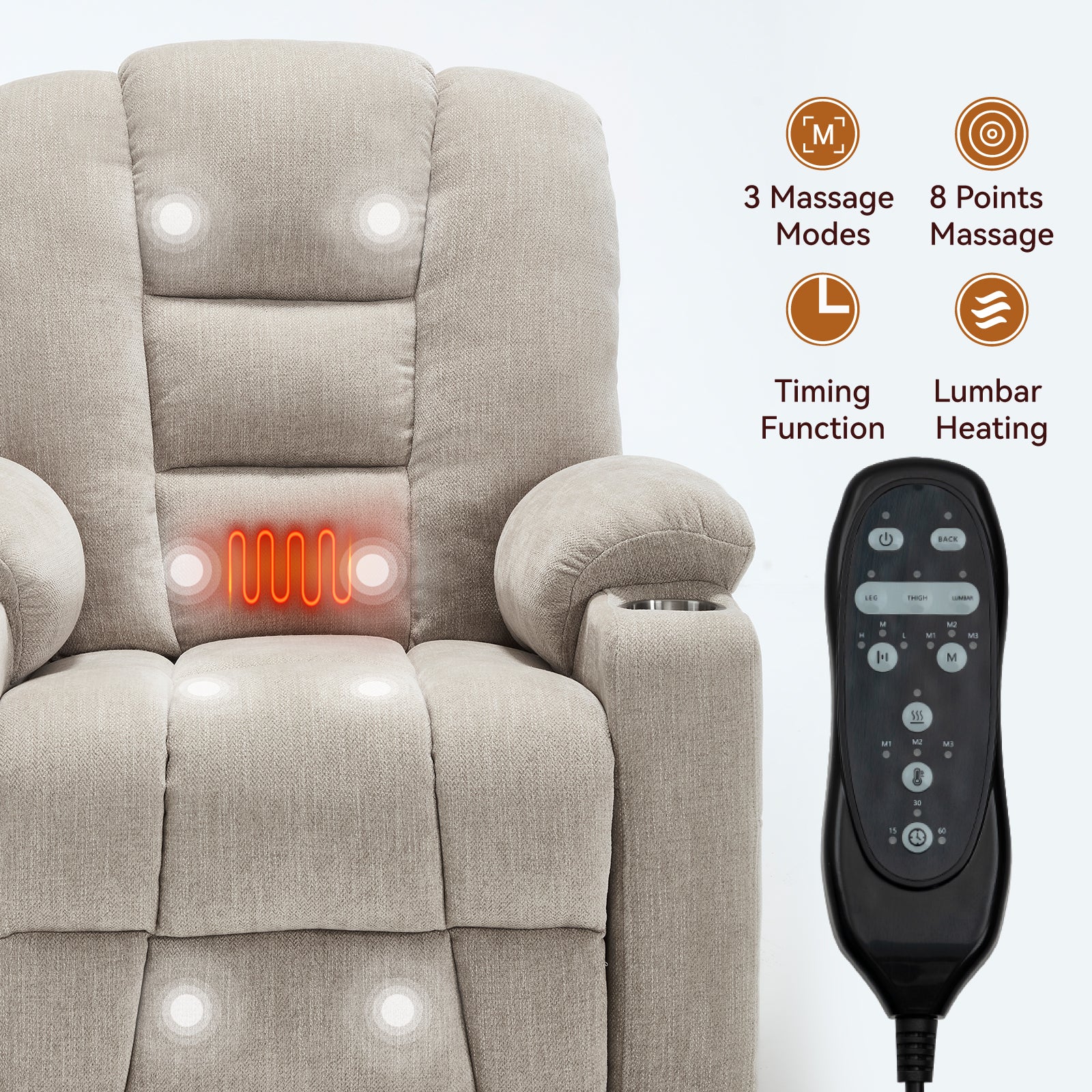 Power Lift Recliner Chair with Massage and Heat