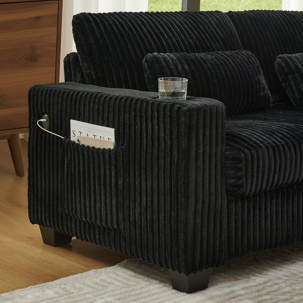 L-Shaped Corduroy Modular Sectional Sofa with Detachable Footrest