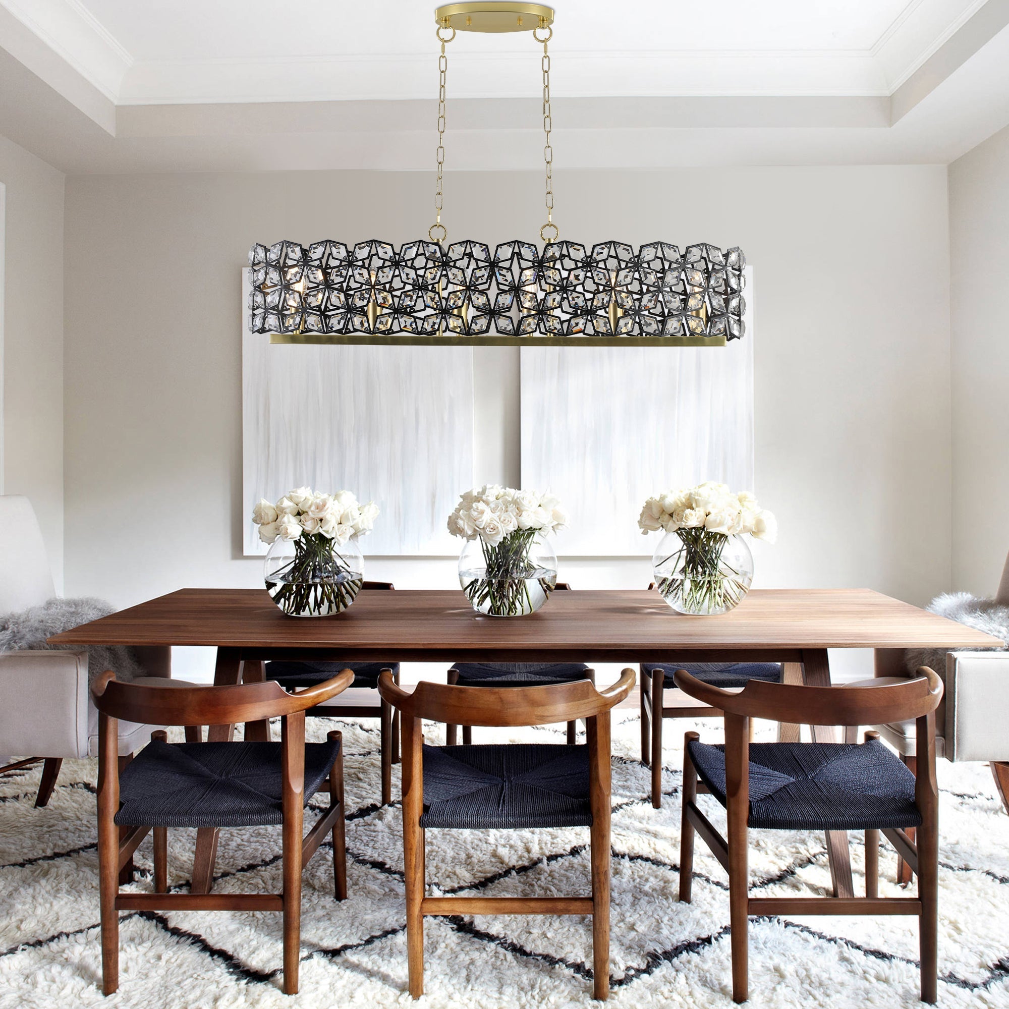 39" Contemporary Crystal and Black-Gold Pendant Chandelier