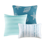 6 Piece Printed Quilt Set with Throw Pillows - Aqua Full/Queen