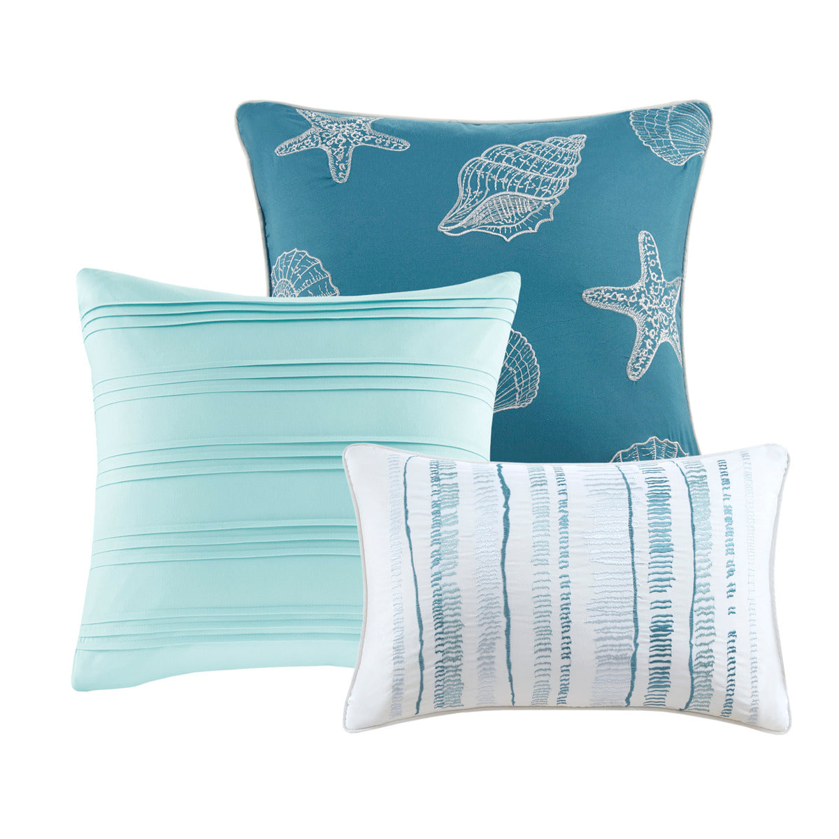 6 Piece Printed Quilt Set with Throw Pillows - Aqua Full/Queen