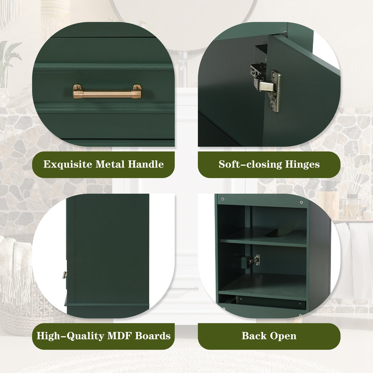 20-Inch Bathroom Vanity with Ceramic Sink, One Drawer, Green