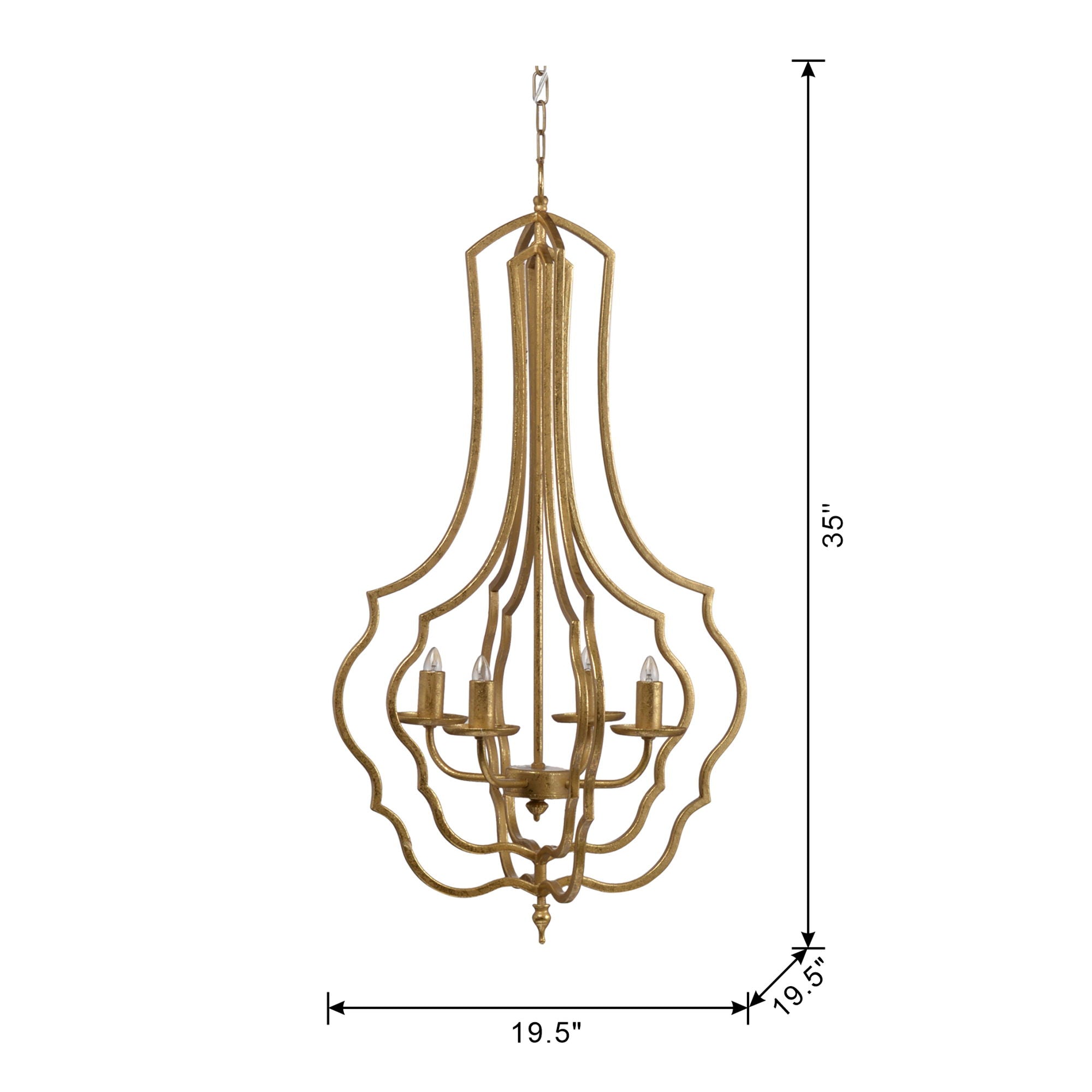 4 Light Chandelier With Adjustable Chain - Gold