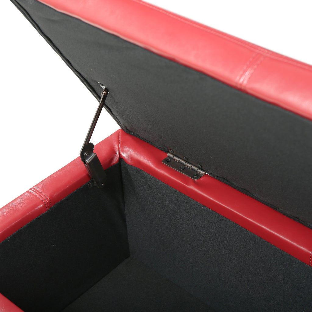 Upholstered PU Leather Storage Ottoman, Solid Wooden Legs