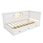L-Shaped Bed Frame with Drawer and Bookcase