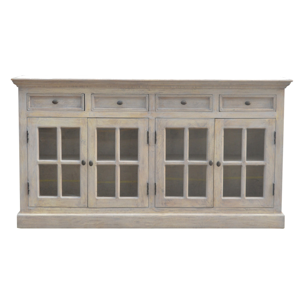 Solid Wood Stone Acid Wash Glazed Sideboard, 4 Drawers, 4 Shelves