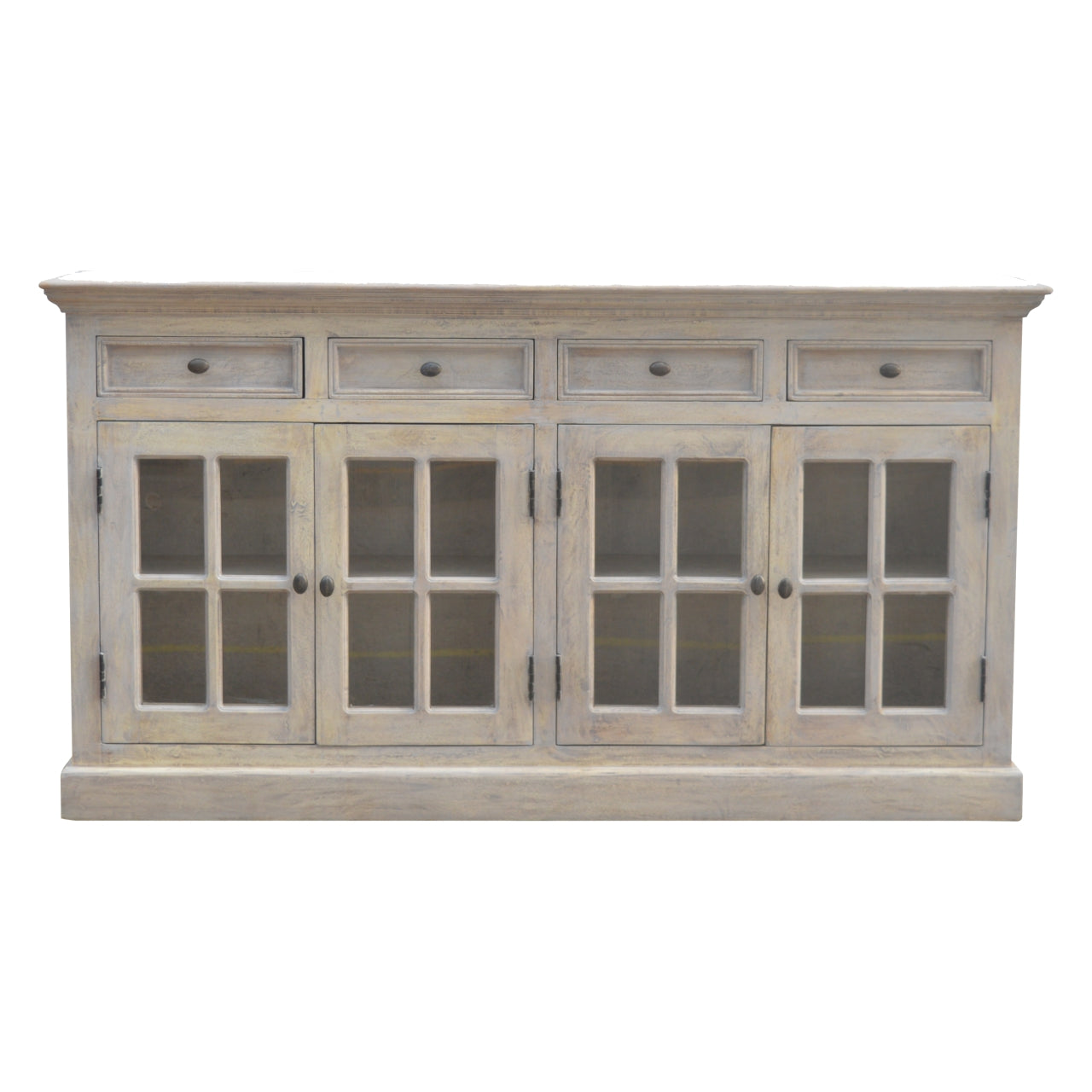 Solid Wood Stone Acid Wash Glazed Sideboard, 4 Drawers, 4 Shelves